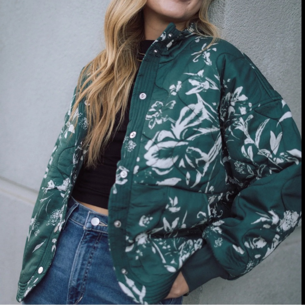 Teal Floral Bomber - Picture 2 of 9